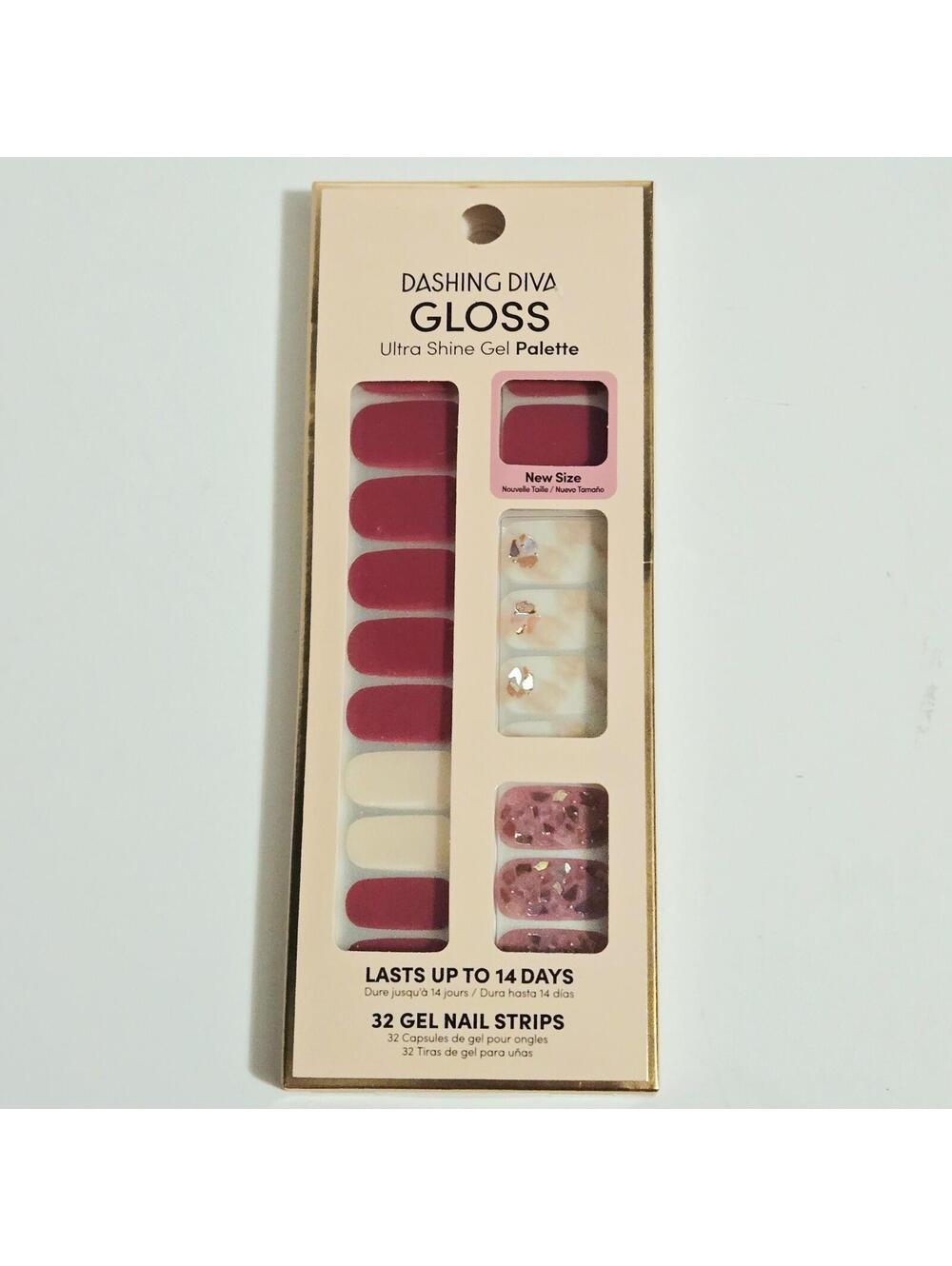 NEW Dashing Diva Gloss Ultra Shine Gel Nail 32 Strips Maroon Pink Gold